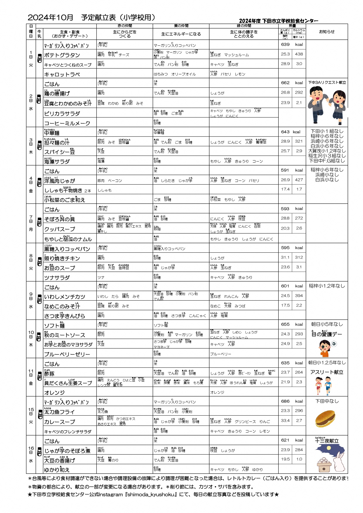 R6.10予定献立表（前半）